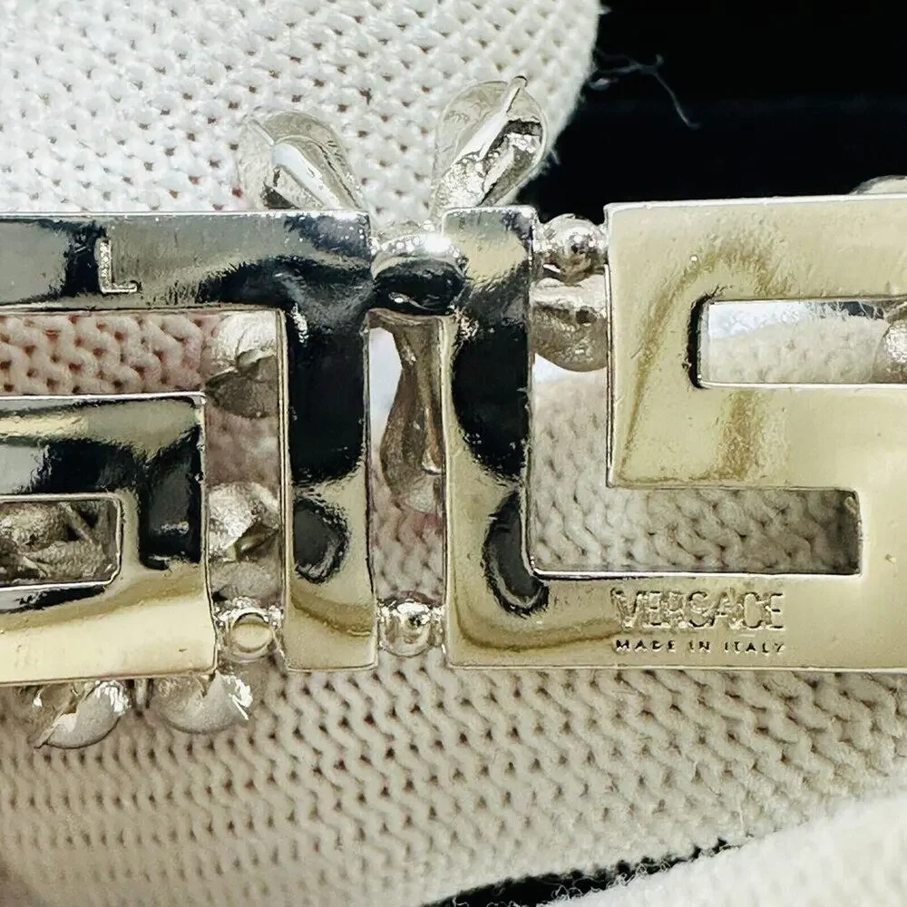 NIB Versace Multicolor Crystal Flower Bloom Greca Bracelet Silver Tone L $1,125